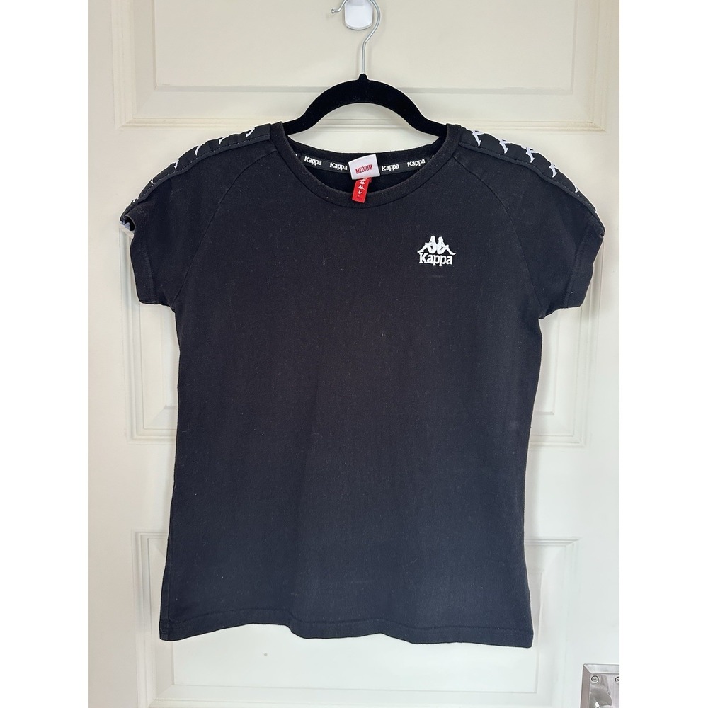 Kappa Black Knit Cotton‎ T-Shirt Logo Short Sleeve Crew Neck Size Medium